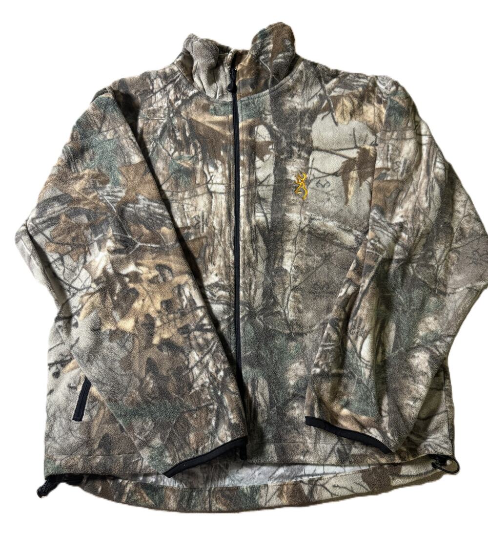 Browning Men’s Large Realtree Camo Fleece Jacket Full Zip Hunting Buckmark